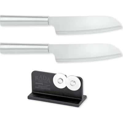 Radà Rada Cutlery 6.25-inch Cook's Knife Set Of 2 & Quick Edge Knife Sharpener In Silver