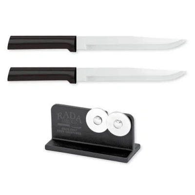 Radà Rada Cutlery 7-inch Slicer Knife Set Of 2 & Quick Edge Knife Sharpener In Black