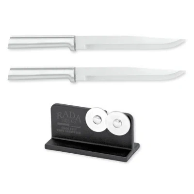 Radà Rada Cutlery 7-inch Slicer Knife Set Of 2 & Quick Edge Knife Sharpener In Silver