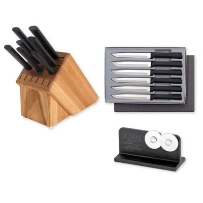 Radà Rada Essential Oak 8 Piece Knife Block Set With Knife Sharpener & 6 Piece Steak Knife Set In Multi