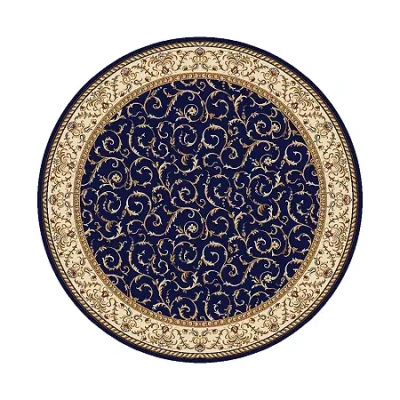 Radici Usa Como Scroll Traditional Oriental Indoor Round Area Rug In Blue