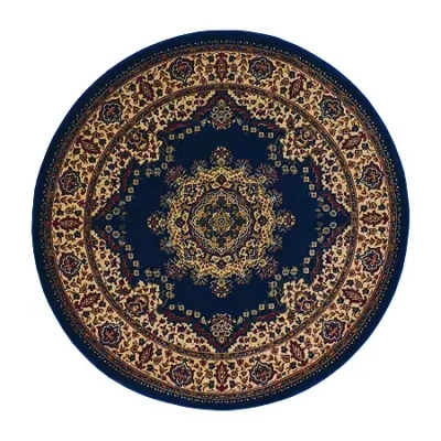 Radici Usa Radici Castello Cora Traditional Medallion 5'x5' Indoor Round Area Rug In Blue