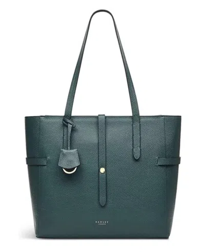 Pre-owned Radley Dark Green Tote Bag Zip Top Medium Leather Shoulder Handbag Abingdon Road In Navy