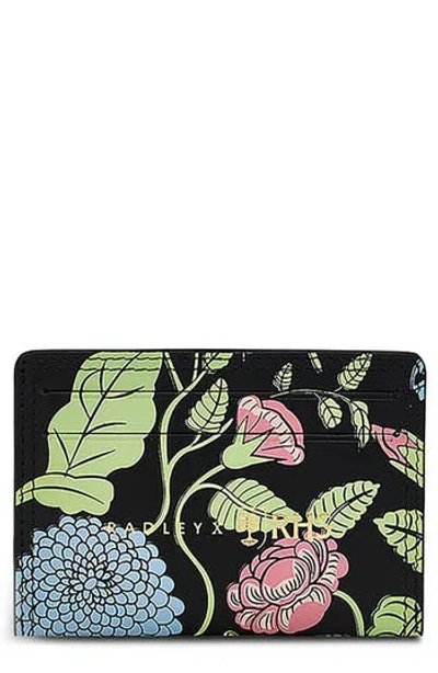 Radley Floral Print Leather Card Case In Black