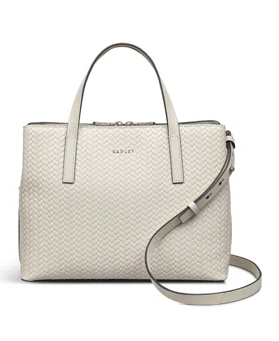 Radley London Dukes Place Weave Emboss Medium Zip Top Satchel In Chalk