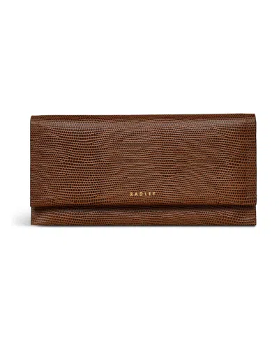 Radley London Oak Street Faux Lizard Flap Over Wallet In Saddle