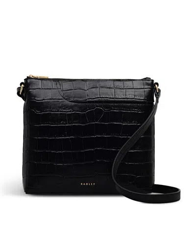 Radley London Pockets Faux Croc Small Zip Top Crossbody Bag In Black