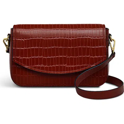 Radley London River Road Croc Embossed Leather Crossbody Bag In Rust