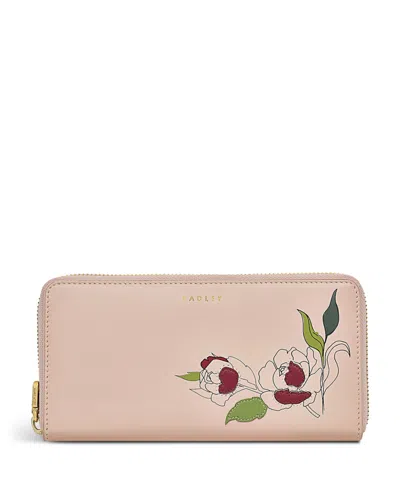 Radley London Wild Roses- Large Zip Around Matinee Wallet In Prairie Pink
