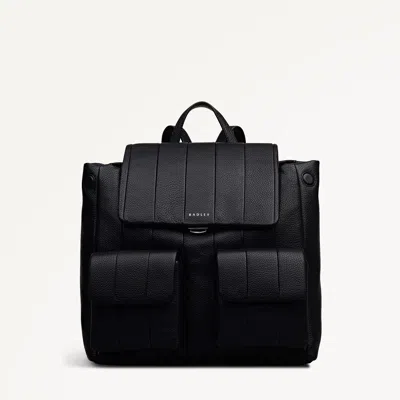 Radley London Womens Leather Burton Way - Quilt Medium Flapover Backpack - Black Medium