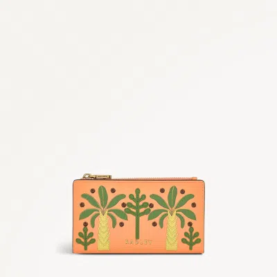 Radley London Womens Leather Coin Street - Paradise Palms Medium Ziptop Purse - Orange Medium
