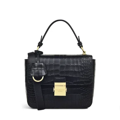 Radley London Womens Leather Hanley Close - Faux Croc Medium Flapover Grab - Black Medium