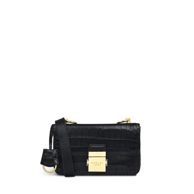 Radley London Womens Leather Hanley Close - Faux Croc Mini Flapover Crossbody - Black Small