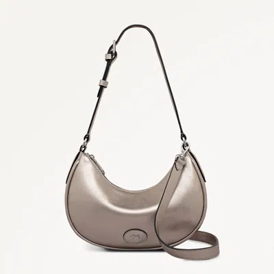 Radley London Womens Leather Heath Crescent - Metallic Small Ziptop Shoulder - Silver Small