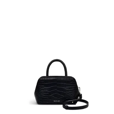 Radley London Womens Leather Liverpool Street Icon - Faux Croc Small Ziptop Grab - Black Small