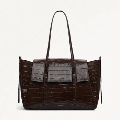 Radley London Womens Leather The Chancery - Faux Croc Medium Flapover Shoulder - Brown Medium