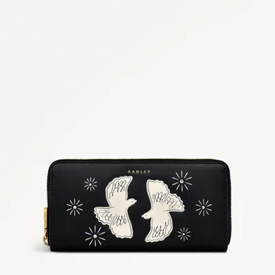 Radley London Womens Leather Two Turtle Doves Large Zip Around Matinee Black Large Zip Around Matinee - Black