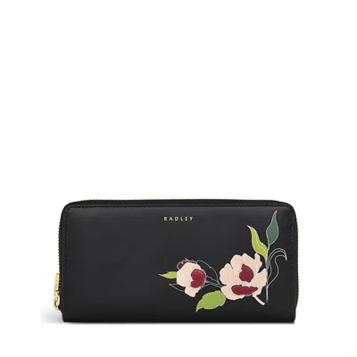 Radley London Womens Leather Wild Roses Large Zip Around Matinee - Black Large