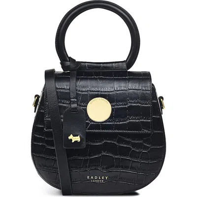 Radley Mini Rope Walk Croc Embossed Flap Crossbody Bag In Black