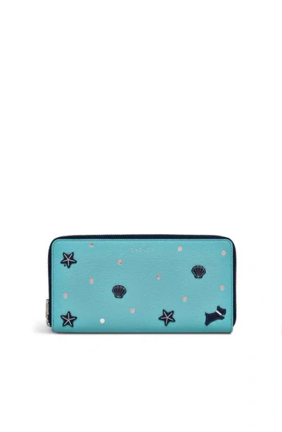 Radley Starfish And Seashells Large Zip Around Wallet In Blue