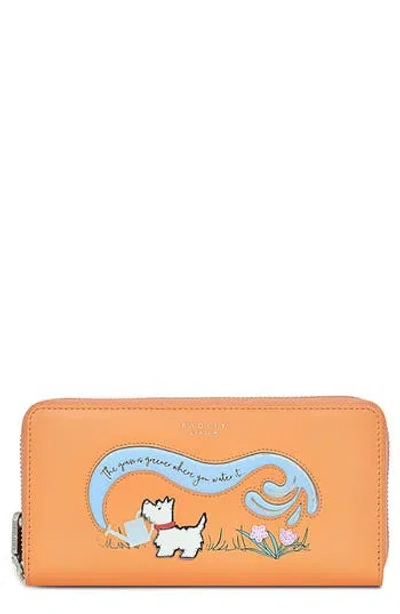 Radley The Grass Is Greener Large Zip Leather Wallet In Apricot