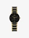 Rado Women's Swiss Centrix Diamond (1/20 Ct. T.w.) Black Ceramic & Gold Pvd Bracelet Watch 31mm In Black