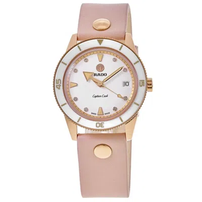 Rado Captain Cook Marina Hoermanseder Special Edition White Diamond Dial Leather Strap Set Women's Watch  In Pink