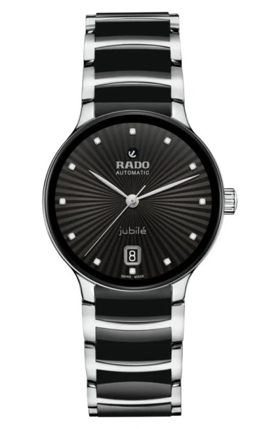 Rado Centrix Automatic Diamond Bracelet Watch, 35mm In Black/ Silver