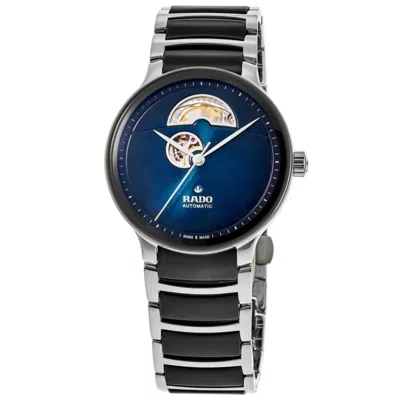 Rado Centrix Automatic Open Heart Blue Dial Two-tone Ceramic & Stainless Steel Unisex Watch R30012202 In Silver