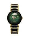 Rado Unisex Swiss Automatic Centrix Open Heart Black Ceramic & Gold Pvd Stainless Steel Bracelet Watch 40 In Green/black