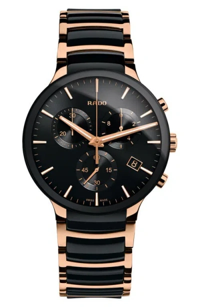 Rado Centrix Chronograph Ceramic Bracelet Watch, 40mm In Black/rose Gold