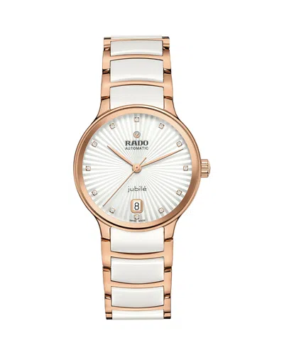 Rado Women's Swiss Automatic Centrix Diamond Accent White Ceramic & Rose Gold Pvd Stainless Steel Bracele