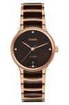 Rado Unisex Swiss Centrix Diamond (1/20 Ct. T.w.) Brown Ceramic & Rose Gold Pvd Bracelet Watch 40mm In Black