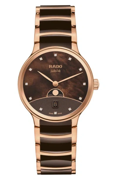 Rado Centrix Diamond Mother Of Pearl Moon Phase Bracelet Watch In Multi