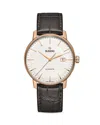 Rado R22877025 Coupole Classic Automatic Rose Gold-plated Stainless Steel And Leather Watch In White/dark Brown