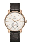 Rado Coupole Classic Automatic Leather Strap Watch, 41mm In Brown/white/rose Gold
