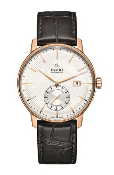 Rado Coupole Classic Automatic Leather Strap Watch, 41mm In Brown/white/rose Gold