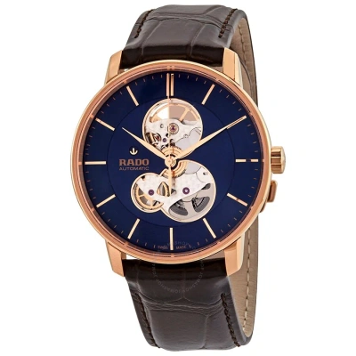 Rado Coupole Classic Open Heart Automatic Blue Dial Men's Leather Watch R22895215 In Brown