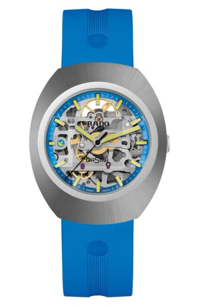 Rado Diastar Original Automatic Skeleton Rubber Strap Watch, 38mm In Blue Annular Skeleton