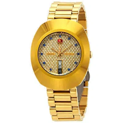 Pre-owned Rado Diastar Original Men's Yellow Gold Blue Simili Stone Dial Watch R12413314