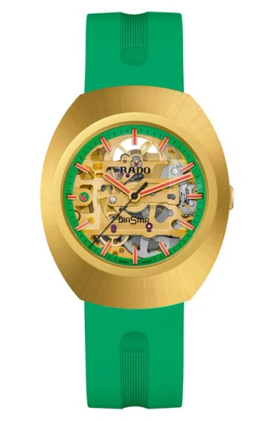 Rado Diastar Original Skeleton Automatic Rubber Strap Watch In Green Annular Skeleton