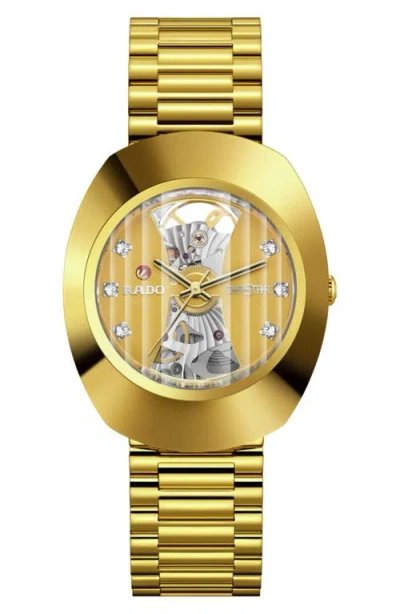 Rado Diastar Original Skeleton Open Heart Automatic Bracelet Watch, 35mm In Gold