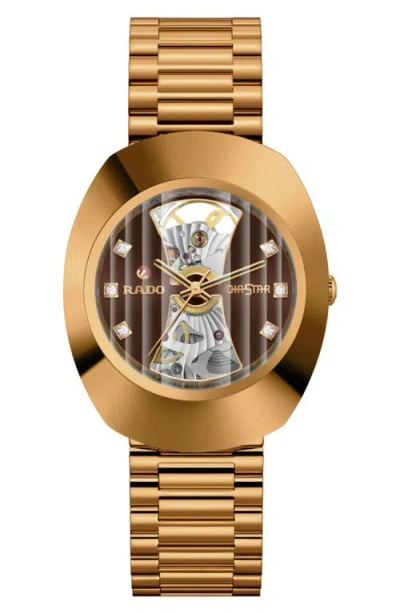 Rado Diastar Original Skeleton Open Heart Automatic Bracelet Watch, 35mm In Rose Gold