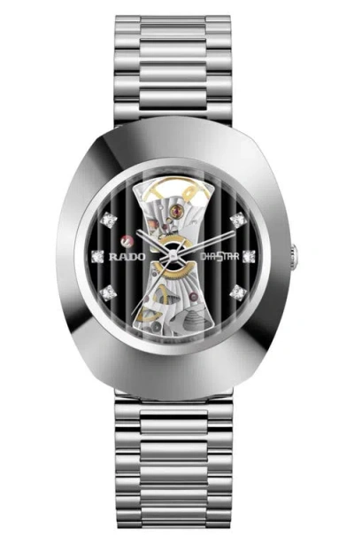 Rado Diastar Original Skeleton Open Heart Automatic Bracelet Watch, 35mm In Silver
