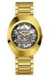 Rado Unisex Swiss Automatic Diastar Original Skeleton Gold Pvd Stainless Steel Bracelet Watch 38mm In Gold Yellow