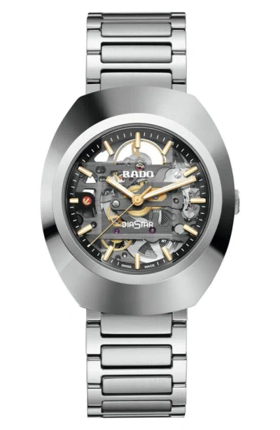 Rado Diastar Skeleton Automatic Bracelet Watch, 38mm In Silver