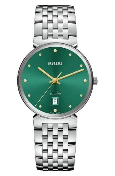 Rado Women's Swiss Florence Diamond (1/20 Ct. T.w.) Stainless Steel Bracelet Watch 38mm In Green/silver