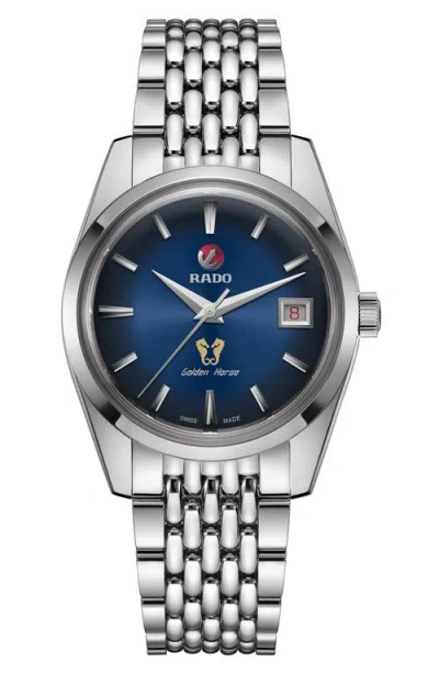 Rado Golden Horse Automatic Bracelet Watch, 37mm In Silver/blue