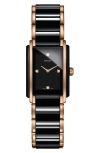 Rado Integral Diamonds Bracelet Watch, 22mm X 33mm In Rose Gold/black