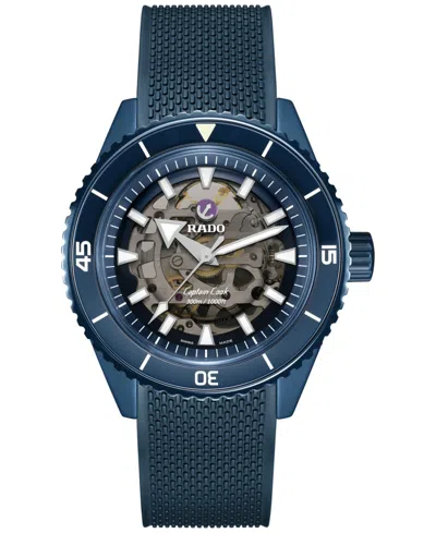 Rado Men's Swiss Automatic Captain Cook Navy Blue Rubber Strap Watch 43mm In No Color